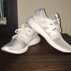 White and Grey Adidas Athletic Shoes